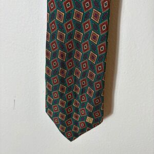 Dunhill Silk Jacquard Diamond‎ Pattern Men's Neck Tie Green Red Gold